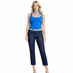 Stella McCartney Cropped Jeans with Blue Knit Cuff Detail